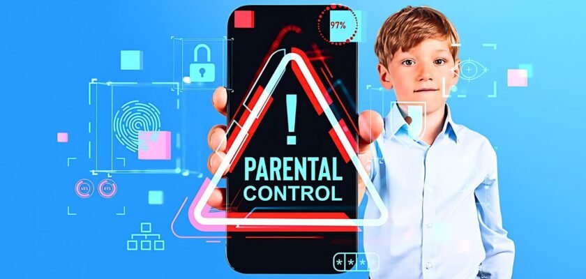 Un enfant tenant un smartphone avec contrôle parental activé